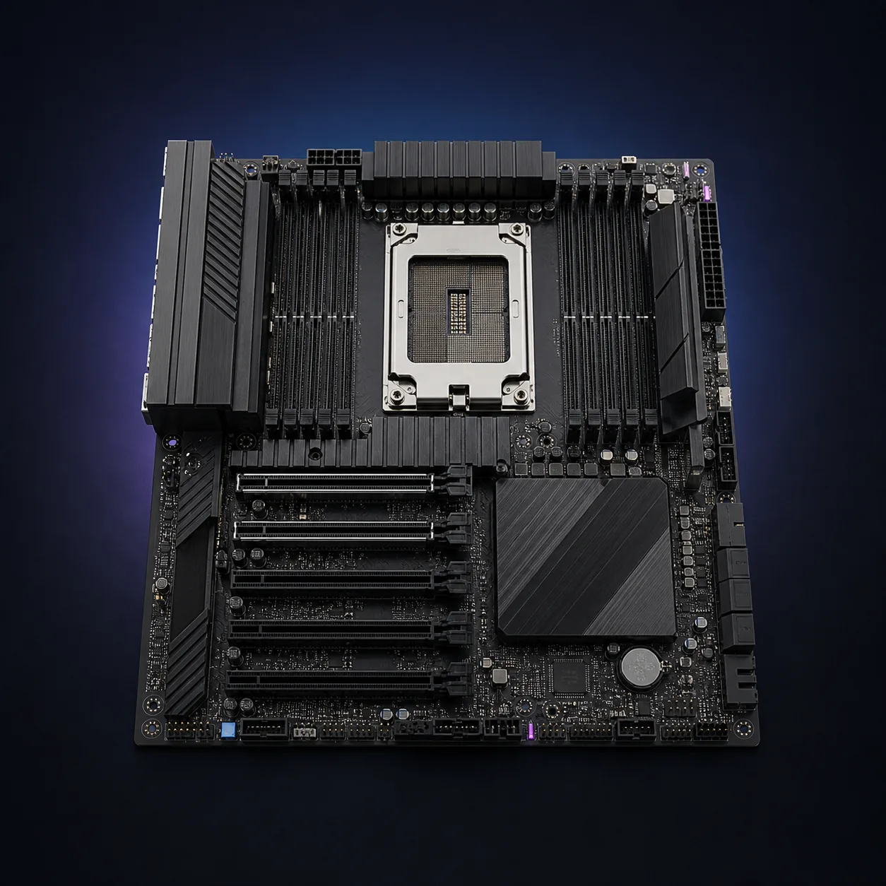 Vollständig sichtbares WRX90-Workstation-Mainboard